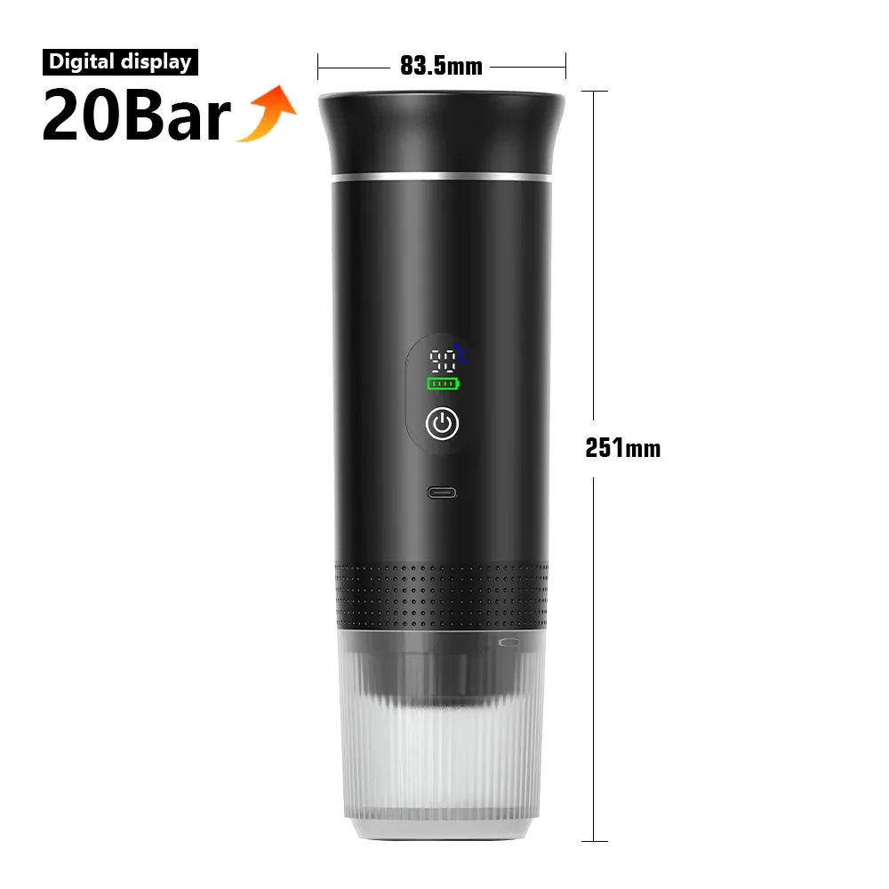 Machine à expresso portable sans fil 3 en 1 pour voiture, maison et camping, compatible capsules et café moulu 11