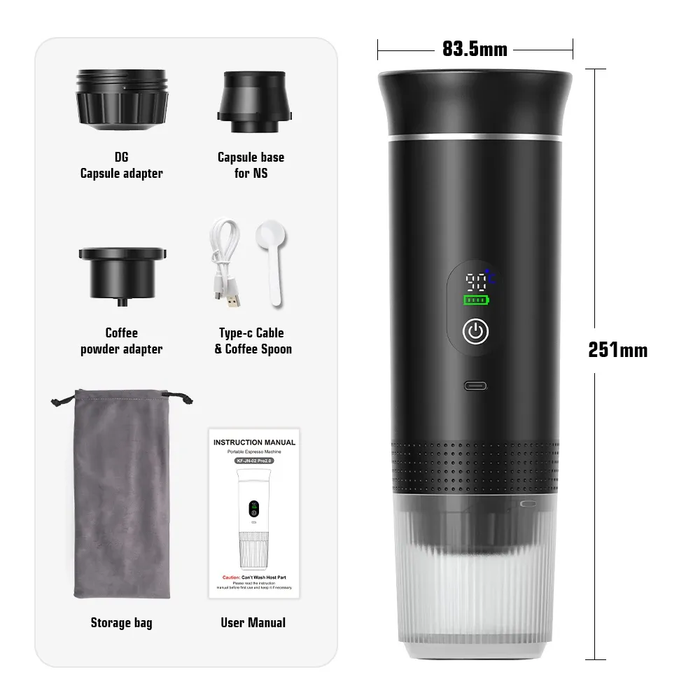 Machine à expresso portable sans fil 3 en 1 pour voiture, maison et camping, compatible capsules et café moulu 12