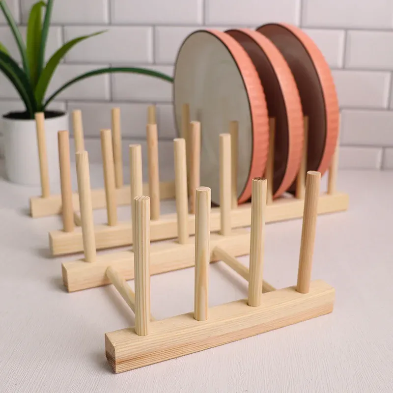 Organisateur de cuisine en bois multifonction pour assiettes, couvercles, tasses et livres 3
