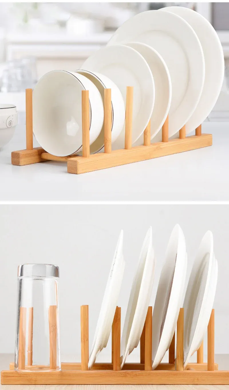 Étagère de rangement en bois pour assiettes de cuisine, vue principale