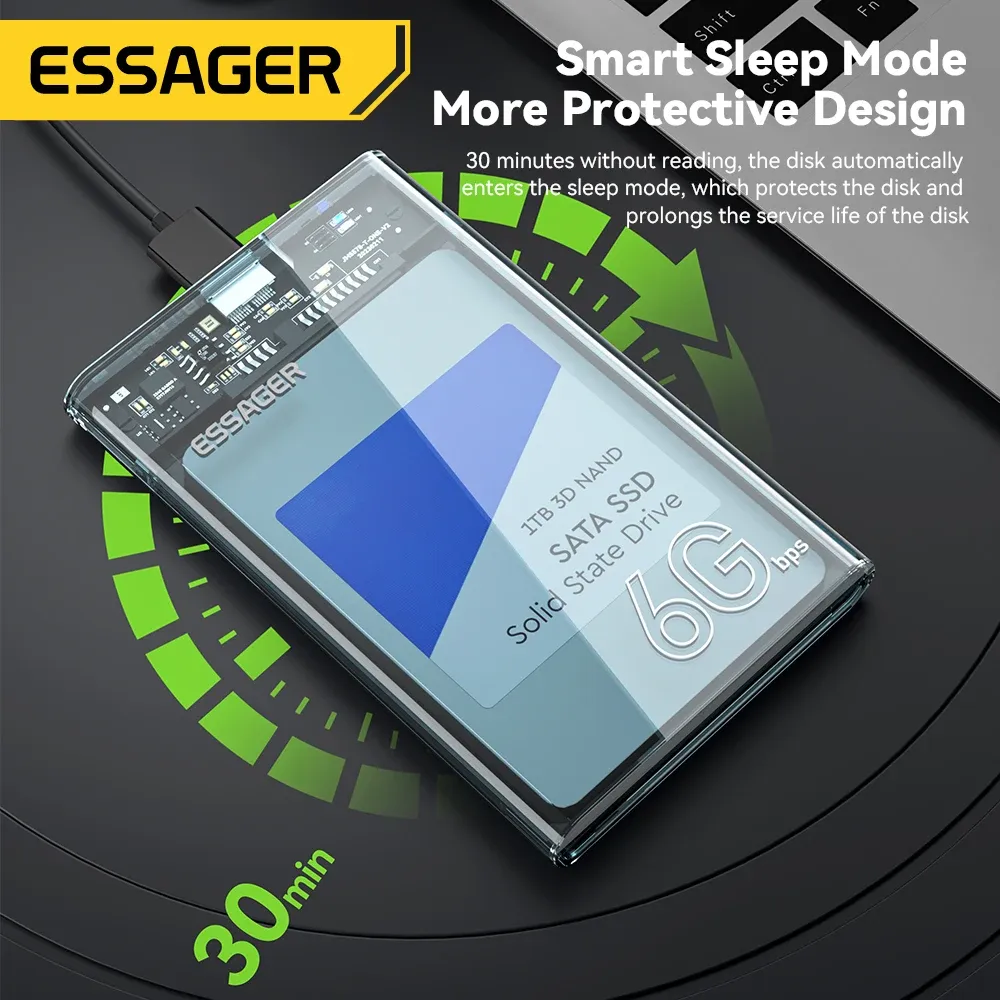 Boîtier USB 3.0 pour disque dur SATA 2,5 pouces Essager, compatible HDD et SSD 5