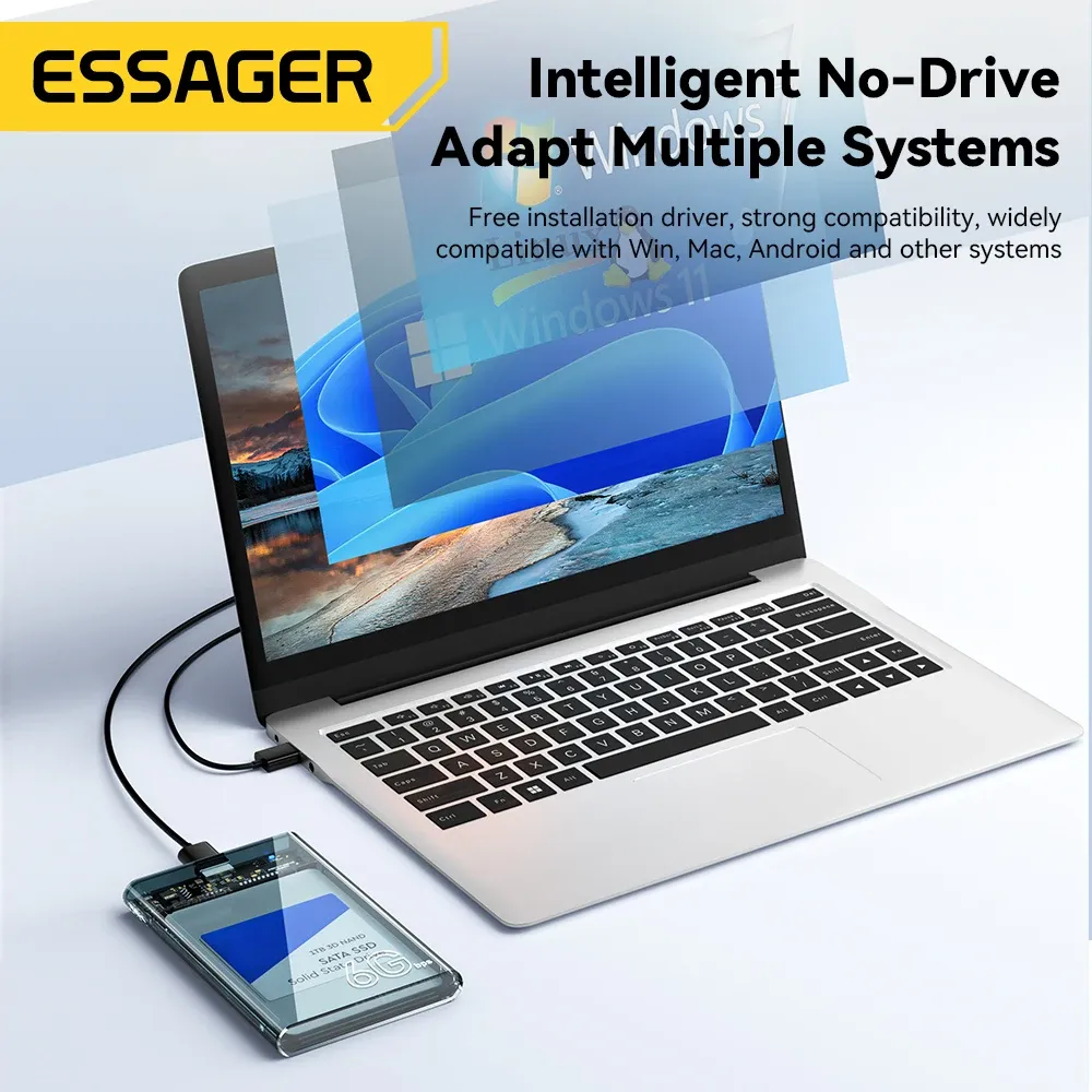 Boîtier USB 3.0 pour disque dur SATA 2,5 pouces Essager, compatible HDD et SSD 6