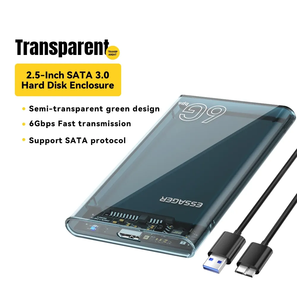 Boîtier USB 3.0 pour disque dur SATA 2,5 pouces Essager, compatible HDD et SSD 7