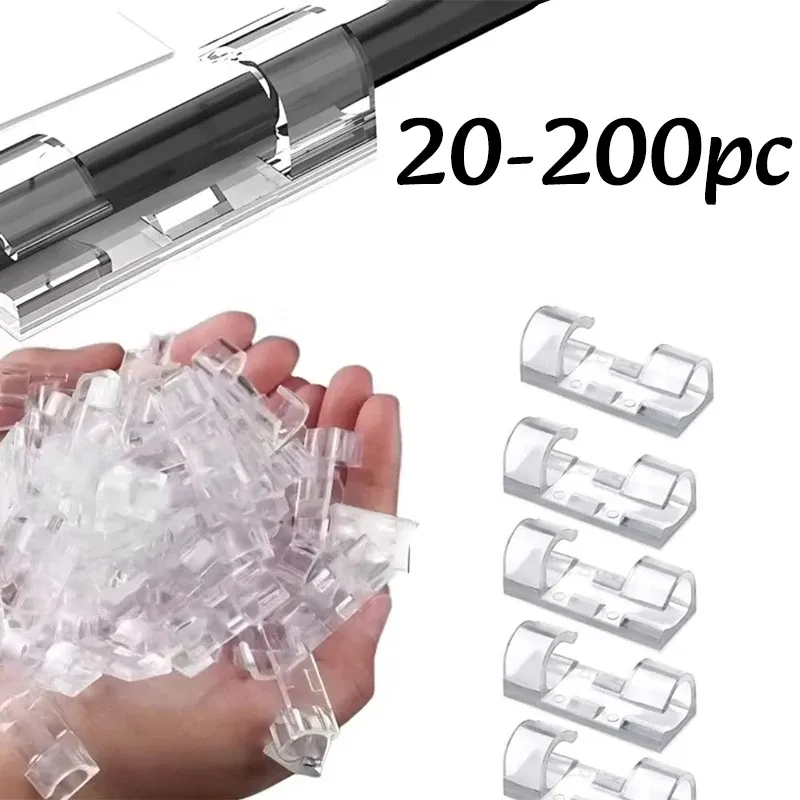 Clips adhésifs de gestion de câbles en plastique transparent, lot de 20 à 200 pièces 1