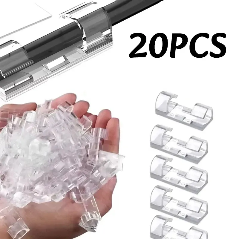 Clips adhésifs de gestion de câbles en plastique transparent, lot de 20 à 200 pièces 8