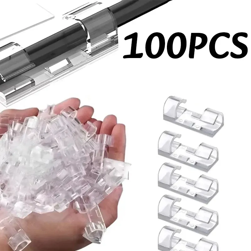 Clips adhésifs de gestion de câbles en plastique transparent, lot de 20 à 200 pièces 10