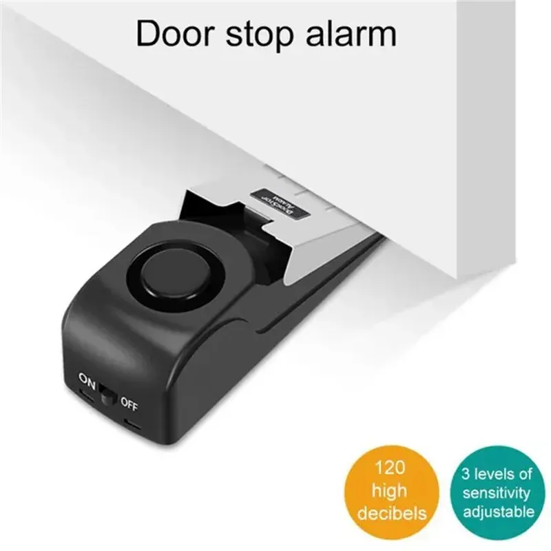 Cale de porte sans fil avec alarme 120 dB, dispositif de blocage portable pour la maison et les voyages 2