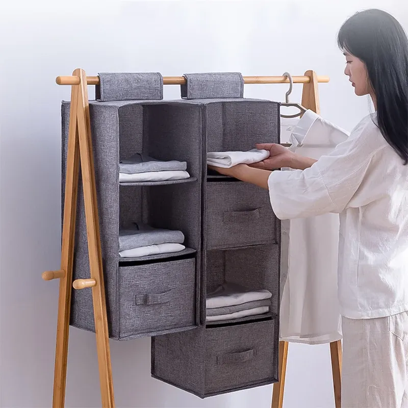Organisateur de garde-robe suspendu façon tiroir, portable et lavable