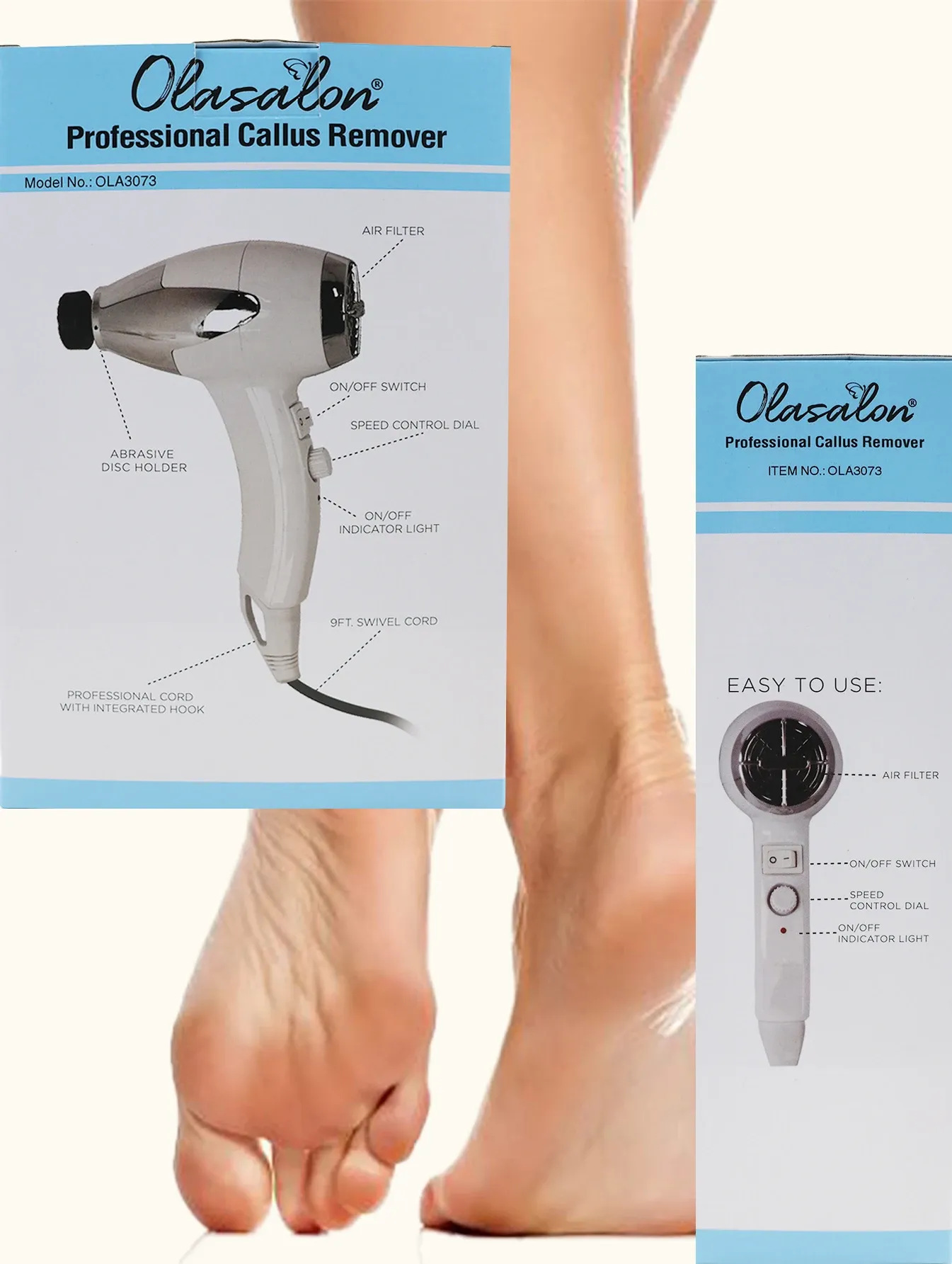 OLASALON Appareil électrique anti-callosités pour les pieds, étanche, kit de soin des pieds pour pédicure, prise européenne 230 V 6