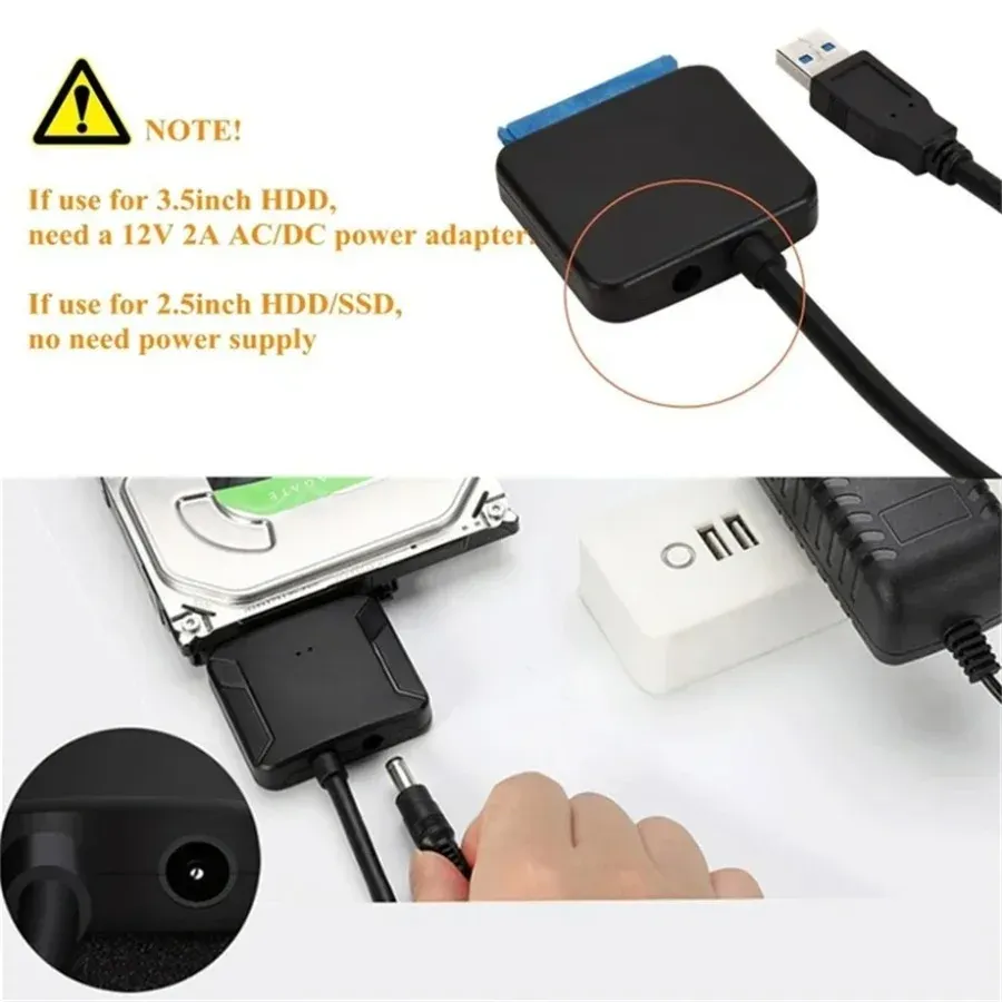Câble adaptateur USB 3.0 pour disque dur SSD et HDD 2,5" et 3,5", convertisseur externe 5 Gbps avec adaptateur secteur 12 V, convertisseur USB 3.0 vers SATA 4