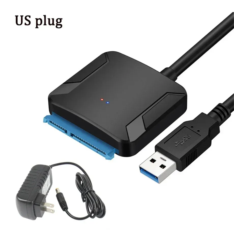 Câble adaptateur USB 3.0 pour disque dur SSD et HDD 2,5" et 3,5", convertisseur externe 5 Gbps avec adaptateur secteur 12 V, convertisseur USB 3.0 vers SATA 8