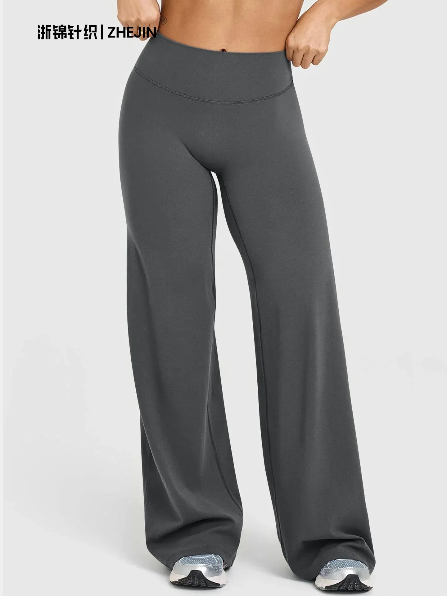 Pantalon de yoga taille haute à jambes larges pour femme, effet push-up, marron café 2