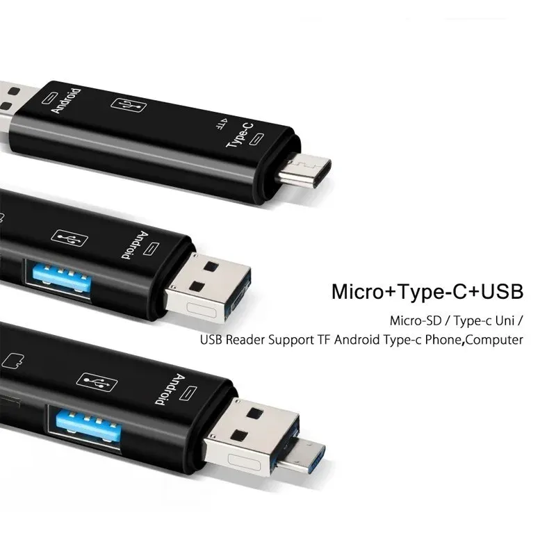 5-en-1 Lecteur de carte mémoire multifonction USB 2.0, USB-C, USB, Micro USB, TF/SD, adaptateur OTG pour téléphone portable 3
