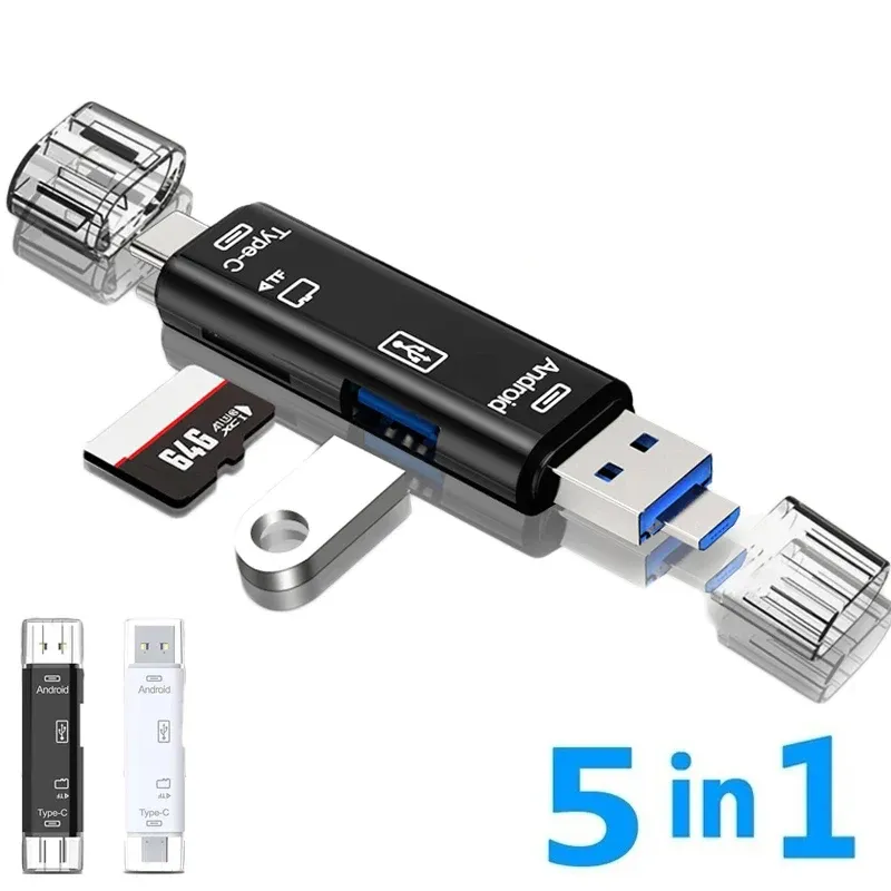 5-en-1 Lecteur de carte mémoire multifonction USB 2.0, USB-C, USB, Micro USB, TF/SD, adaptateur OTG pour téléphone portable 1