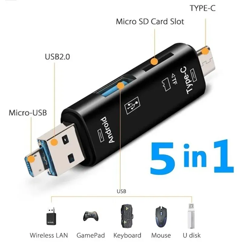 Lecteur de carte multifonction 5 en 1 pour smartphone