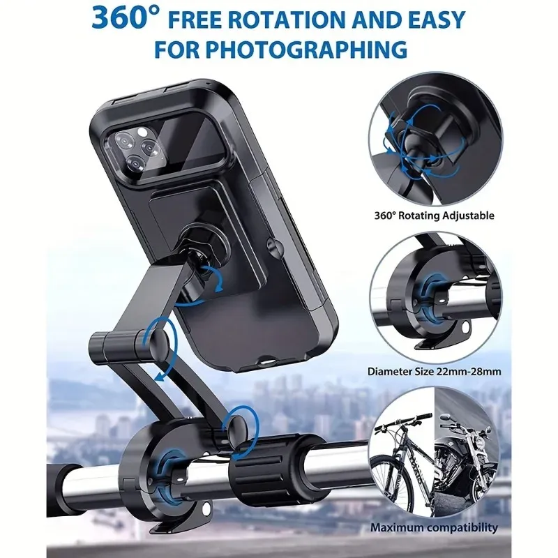 Support de téléphone portable étanche pour moto et vélo, universel et pivotant à 360° 6