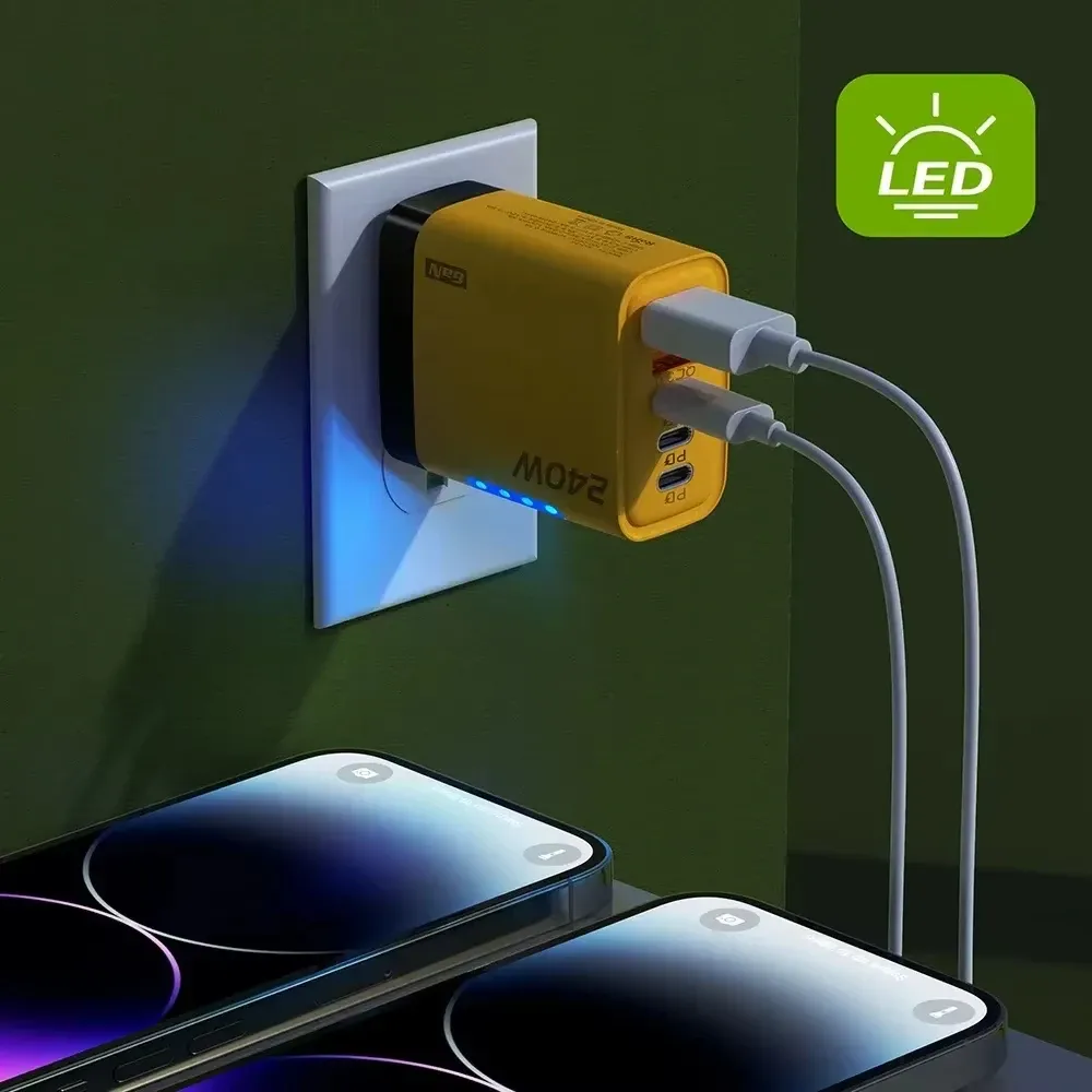 Chargeur rapide 240 W GaN multi-ports 5 en 1 avec lumière LED, 2 USB et 3 USB-C, compatible iPhone 15 à 17, Samsung, Huawei et Xiaomi 15 5