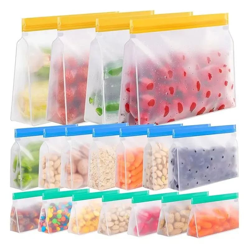 Sac alimentaire réutilisable en silicone, conservation au congélateur, sac de rangement debout, sac PEVA étanche, sac de cuisine à fermeture éclair - Image 1