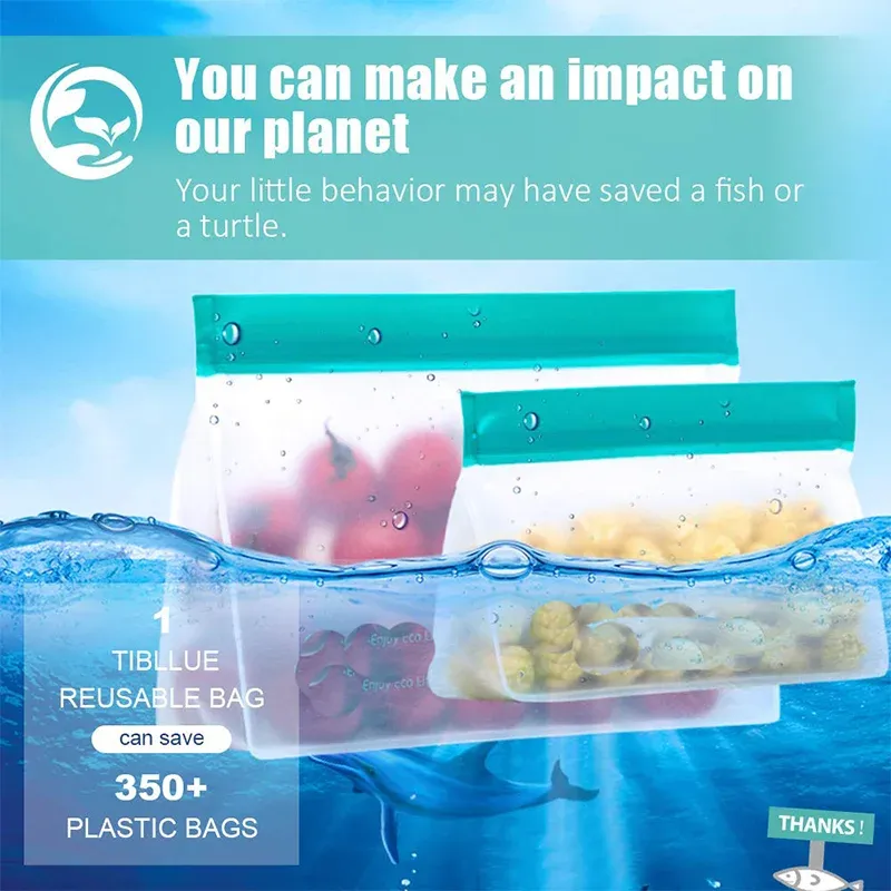 Sac alimentaire réutilisable en silicone, conservation au congélateur, sac de rangement debout, sac PEVA étanche, sac de cuisine à fermeture éclair 3