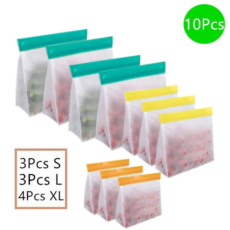 Sac alimentaire réutilisable en silicone, conservation au congélateur, sac de rangement debout, sac PEVA étanche, sac de cuisine à fermeture éclair 9