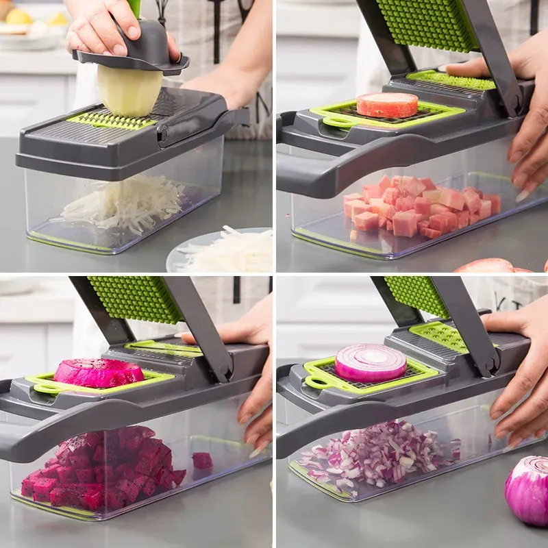 Hachoir à légumes multifonctionnel 14 en 1 et 16 en 1, coupe-oignon, poignée, grille alimentaire, coupe-légumes de cuisine, coupe en dés 4