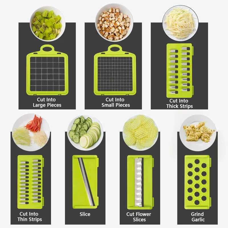 Hachoir à légumes multifonctionnel 14 en 1 et 16 en 1, coupe-oignon, poignée, grille alimentaire, coupe-légumes de cuisine, coupe en dés 5