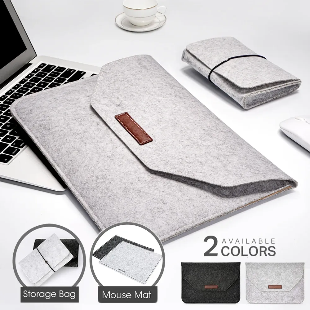 Housse en feutre de laine pour MacBook Air et Pro 11, 13 et 15,6 pouces, avec tapis de souris ou batterie externe, mini pochette cadeau 1