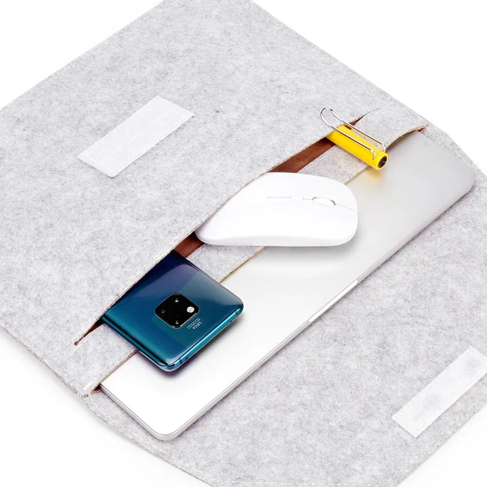 Housse en feutre de laine pour MacBook Air et Pro 11, 13 et 15,6 pouces, avec tapis de souris ou batterie externe, mini pochette cadeau 4