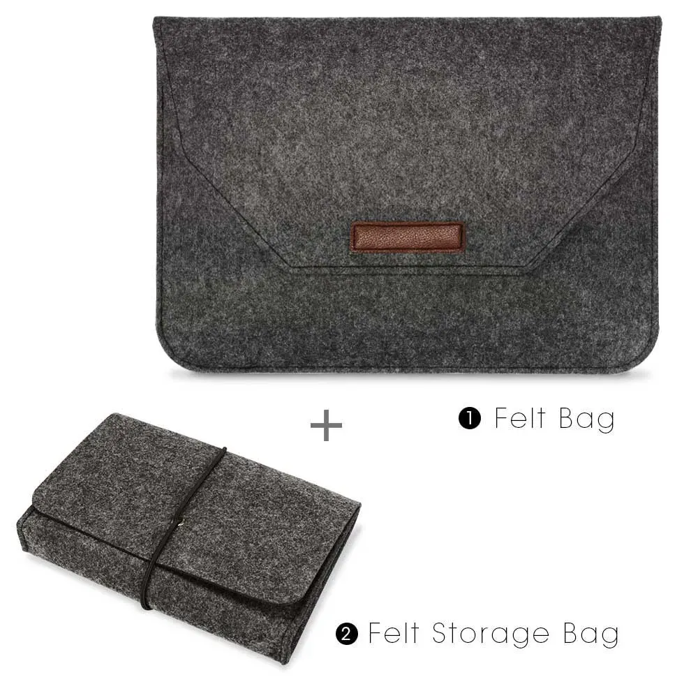 Housse en feutre de laine pour MacBook Air et Pro 11, 13 et 15,6 pouces, avec tapis de souris ou batterie externe, mini pochette cadeau 9