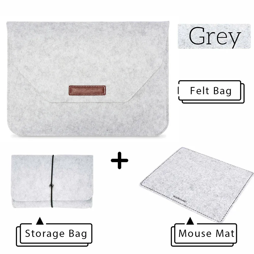 Housse en feutre de laine pour MacBook Air et Pro 11, 13 et 15,6 pouces, avec tapis de souris ou batterie externe, mini pochette cadeau 10