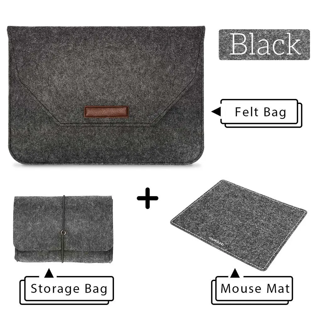 Housse en feutre de laine pour MacBook Air et Pro 11, 13 et 15,6 pouces, avec tapis de souris ou batterie externe, mini pochette cadeau 14