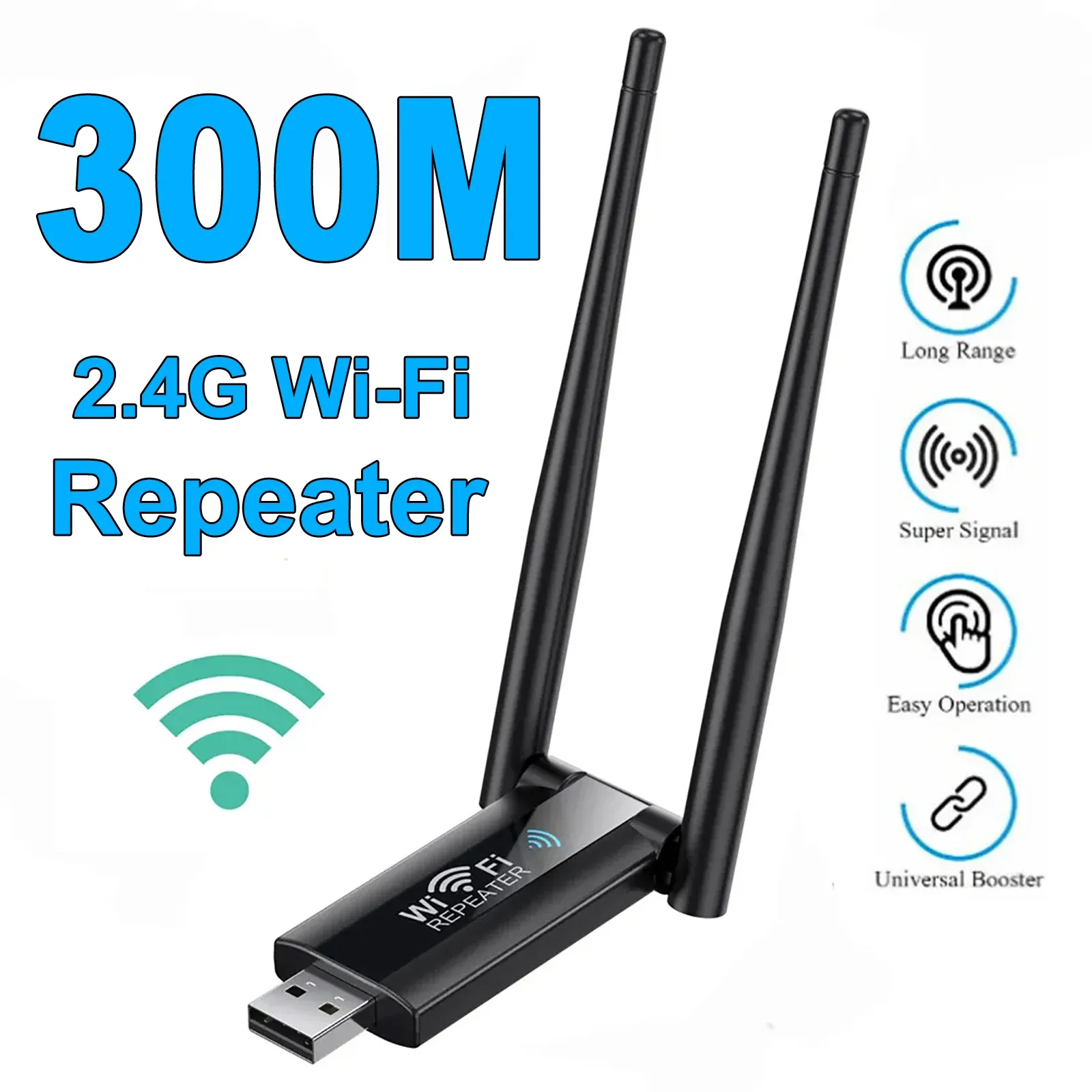 Répéteur Wi-Fi USB sans fil 2,4 GHz 300 Mbps, amplificateur de signal à longue portée, extension de réseau domestique