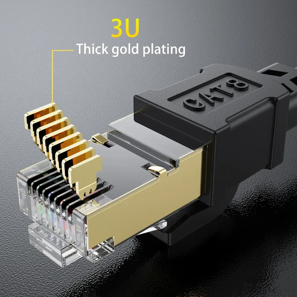 Câble Ethernet CAT 8 40 Gbps 2000 MHz RJ45 pour réseau LAN, cordon de raccordement plat, 10 m, 15 m, 20 m, 30 m, 50 pieds, 100 pieds, pour routeur, modem et PS5/PS4 4