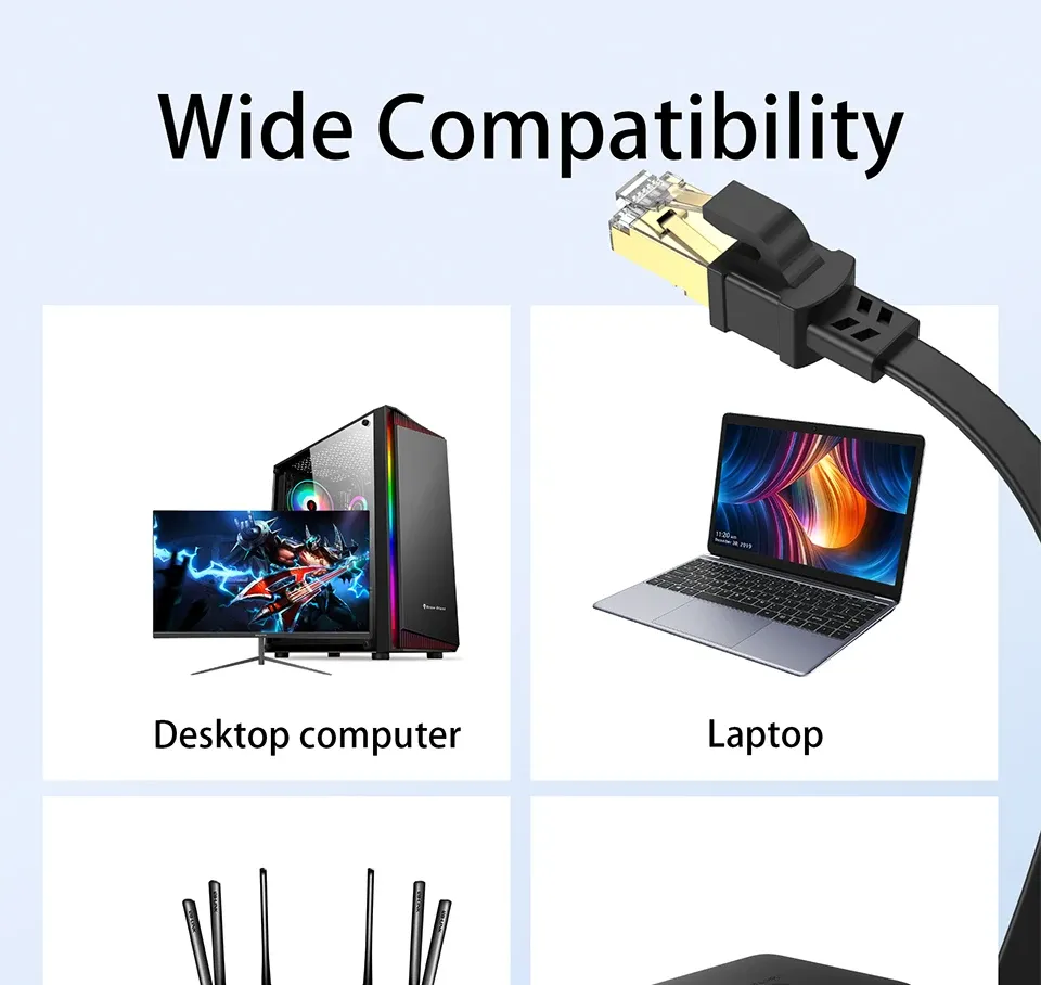 Câble Ethernet plat CAT 8 pour streaming