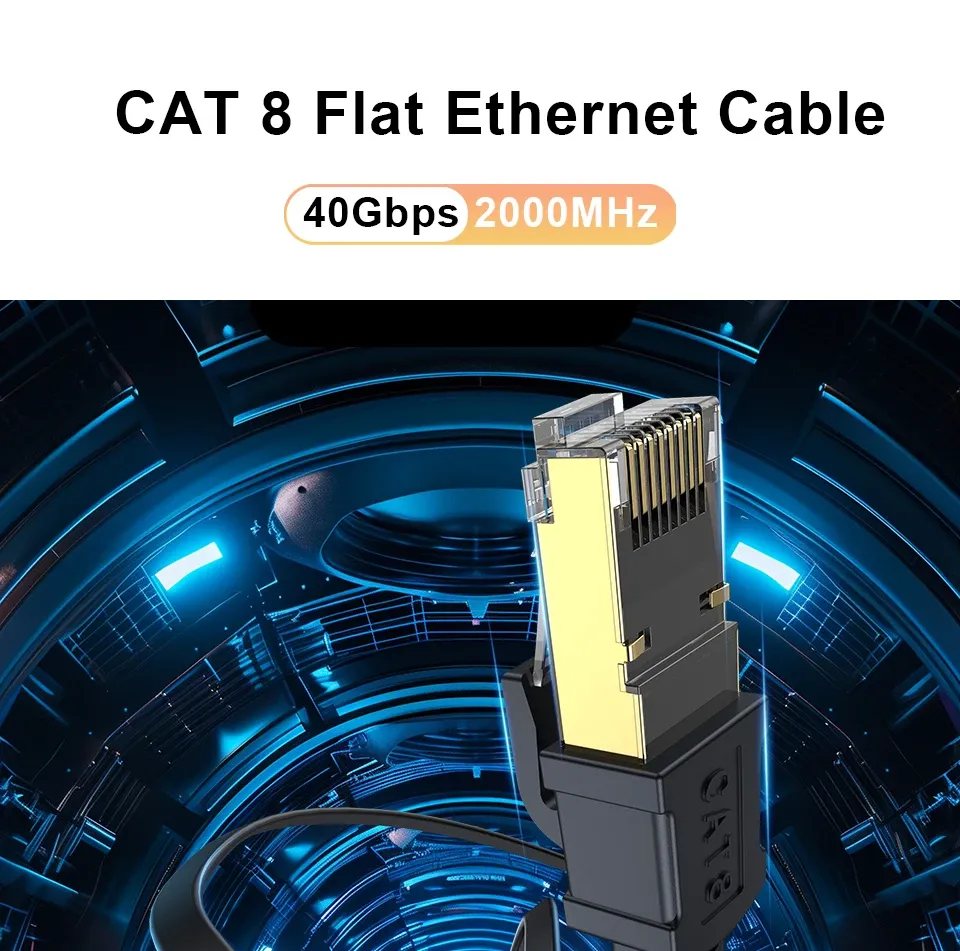 Vue détaillée du câble Ethernet plat CAT 8
