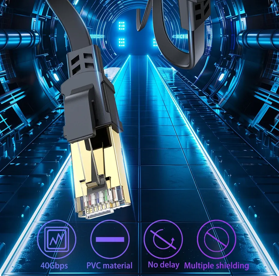 Finition du câble Ethernet plat CAT 8
