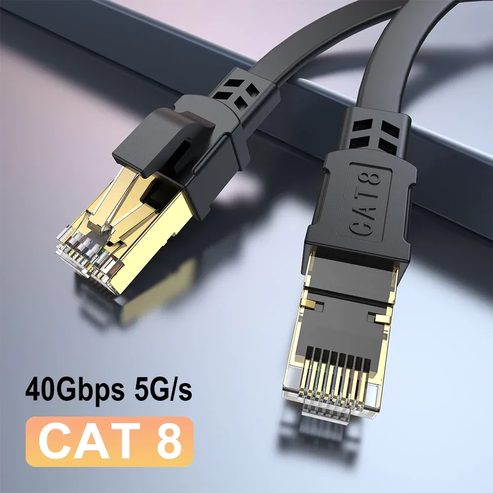 Câble Ethernet CAT 8 40 Gbps 2000 MHz RJ45 pour réseau LAN, cordon de raccordement plat, 10 m, 15 m, 20 m, 30 m, 50 pieds, 100 pieds, pour routeur, modem et PS5/PS4 7
