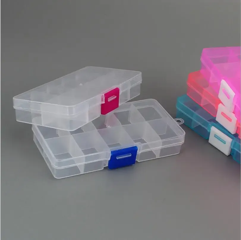 Boîte de rangement pour bijoux en plastique à 10 compartiments ajustables, organiseur de bijoux pour perles et fabrication de bijoux DIY, Joyero Organizador Z28 2