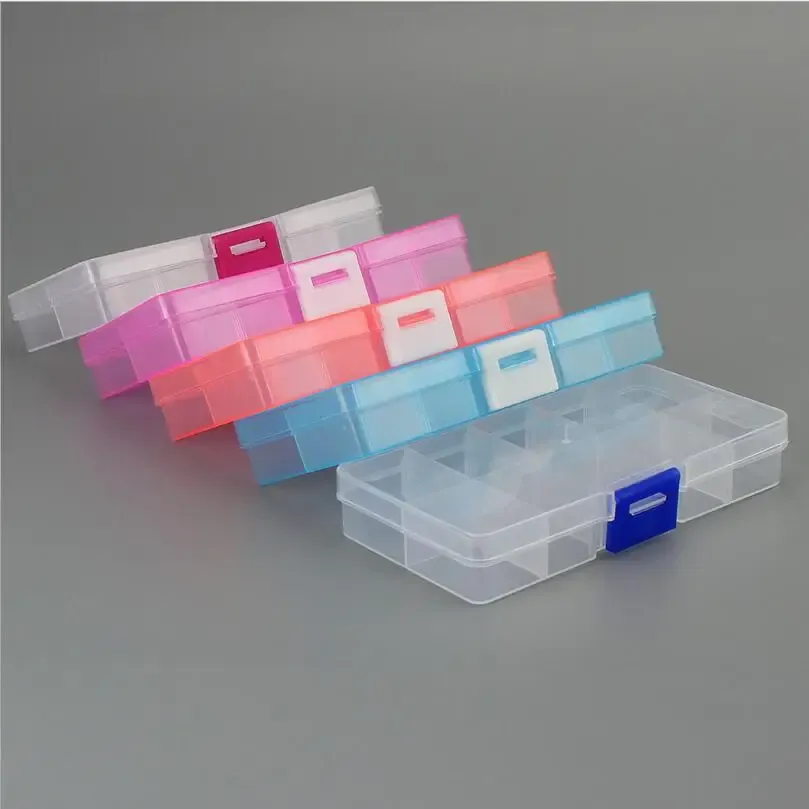 Boîte de rangement pour bijoux en plastique à 10 compartiments ajustables, organiseur de bijoux pour perles et fabrication de bijoux DIY, Joyero Organizador Z28