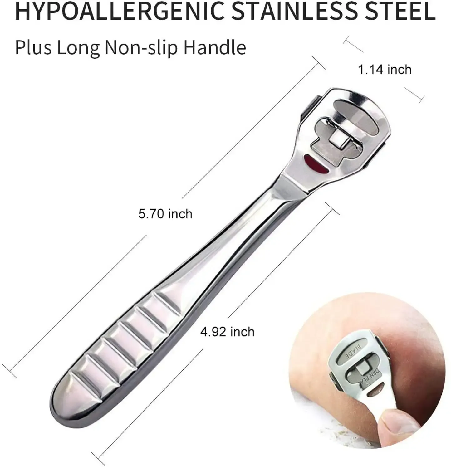 Rasoir anti-callosités en acier inoxydable avec manche pour pieds et mains 5