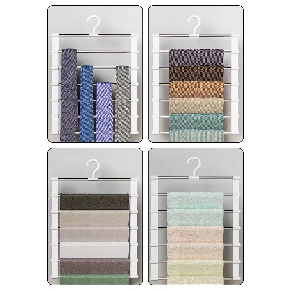 Cintre à pantalon pliable multi-niveaux à clips antidérapants, organisateur de placard gain de place 5