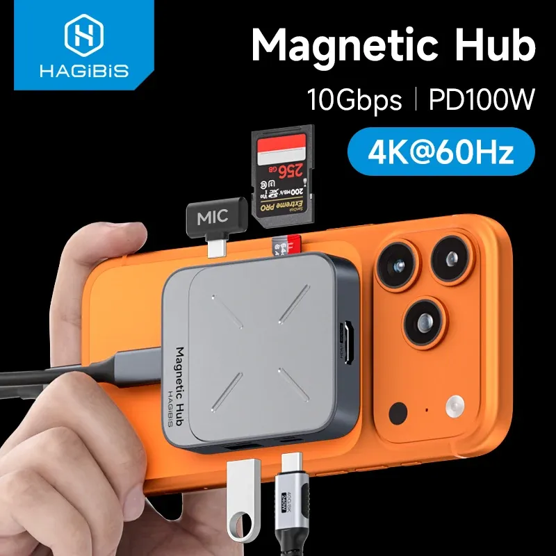 Hagibis – Hub USB-C magnétique multiport, station d'accueil 4K HDMI 100 W PD pour MacBook et iPhone 17/16 Pro, Thunderbolt 4 1