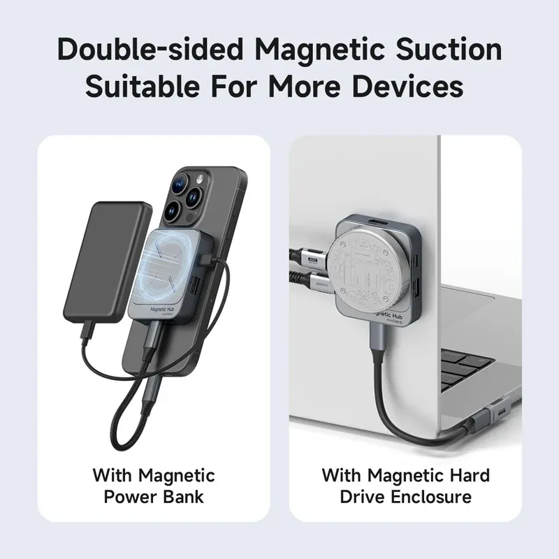 Hagibis – Hub USB-C magnétique multiport, station d'accueil 4K HDMI 100 W PD pour MacBook et iPhone 17/16 Pro, Thunderbolt 4 3