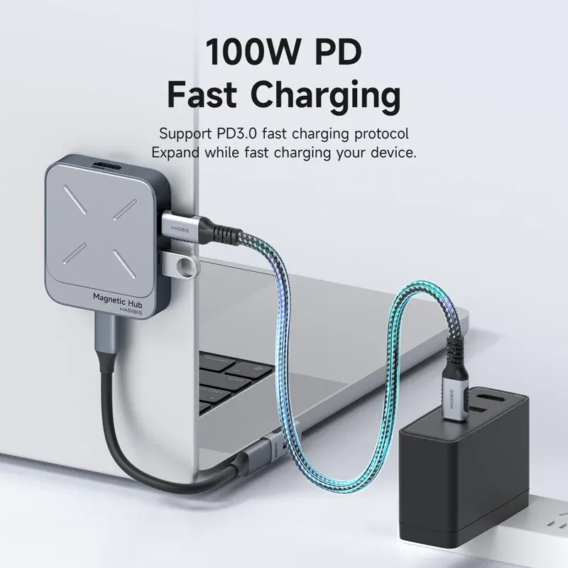 Hagibis – Hub USB-C magnétique multiport, station d'accueil 4K HDMI 100 W PD pour MacBook et iPhone 17/16 Pro, Thunderbolt 4 5