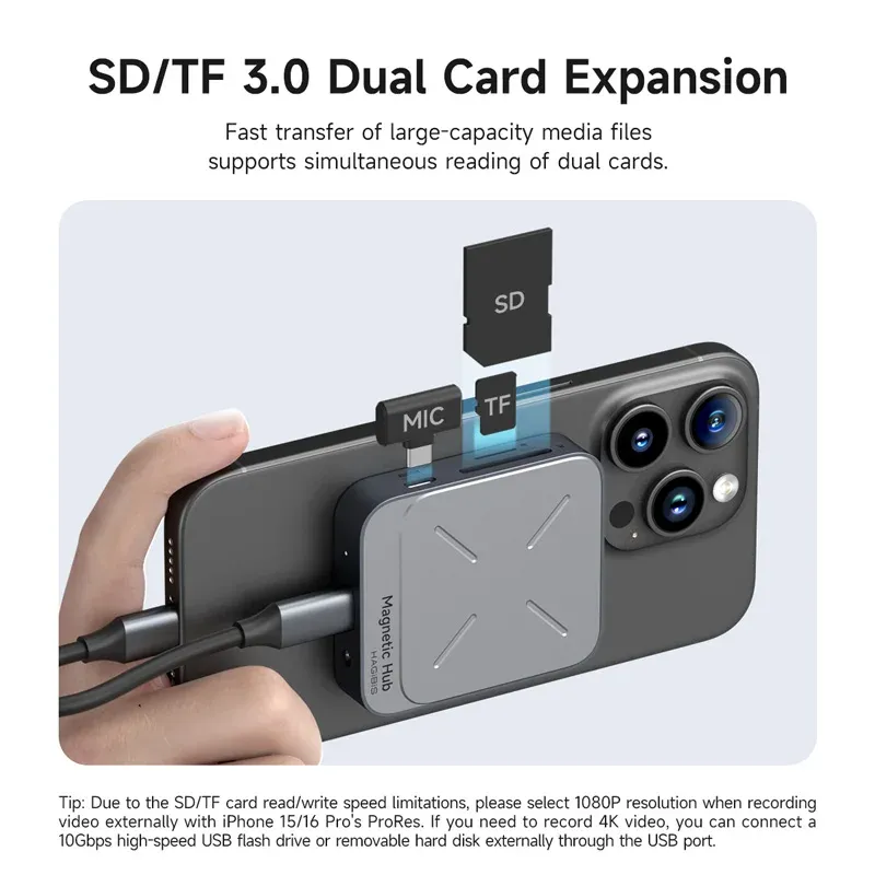 Hagibis – Hub USB-C magnétique multiport, station d'accueil 4K HDMI 100 W PD pour MacBook et iPhone 17/16 Pro, Thunderbolt 4 6