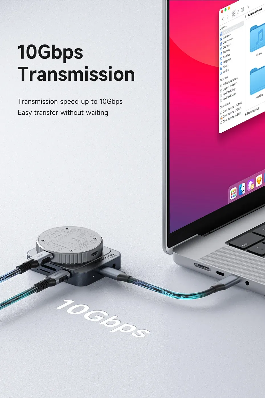 Hub magnétique USB-C Hagibis, transfert de données