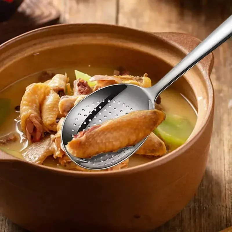 Cuillère de service en acier inoxydable pour restaurant, louche filtrante à soupe et à riz, grand format, finition argentée 3