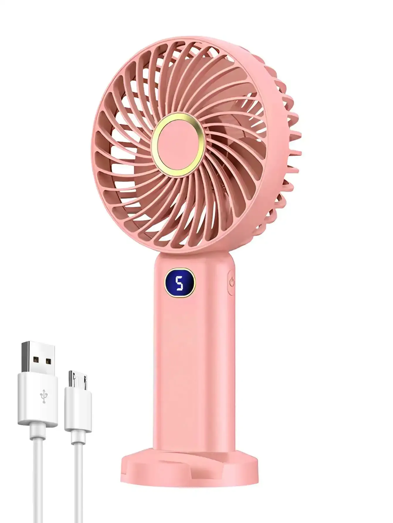 Ventilateur portatif USB rechargeable à affichage numérique, 5 vitesses, idéal pour les voyages, le bureau et la maison 7
