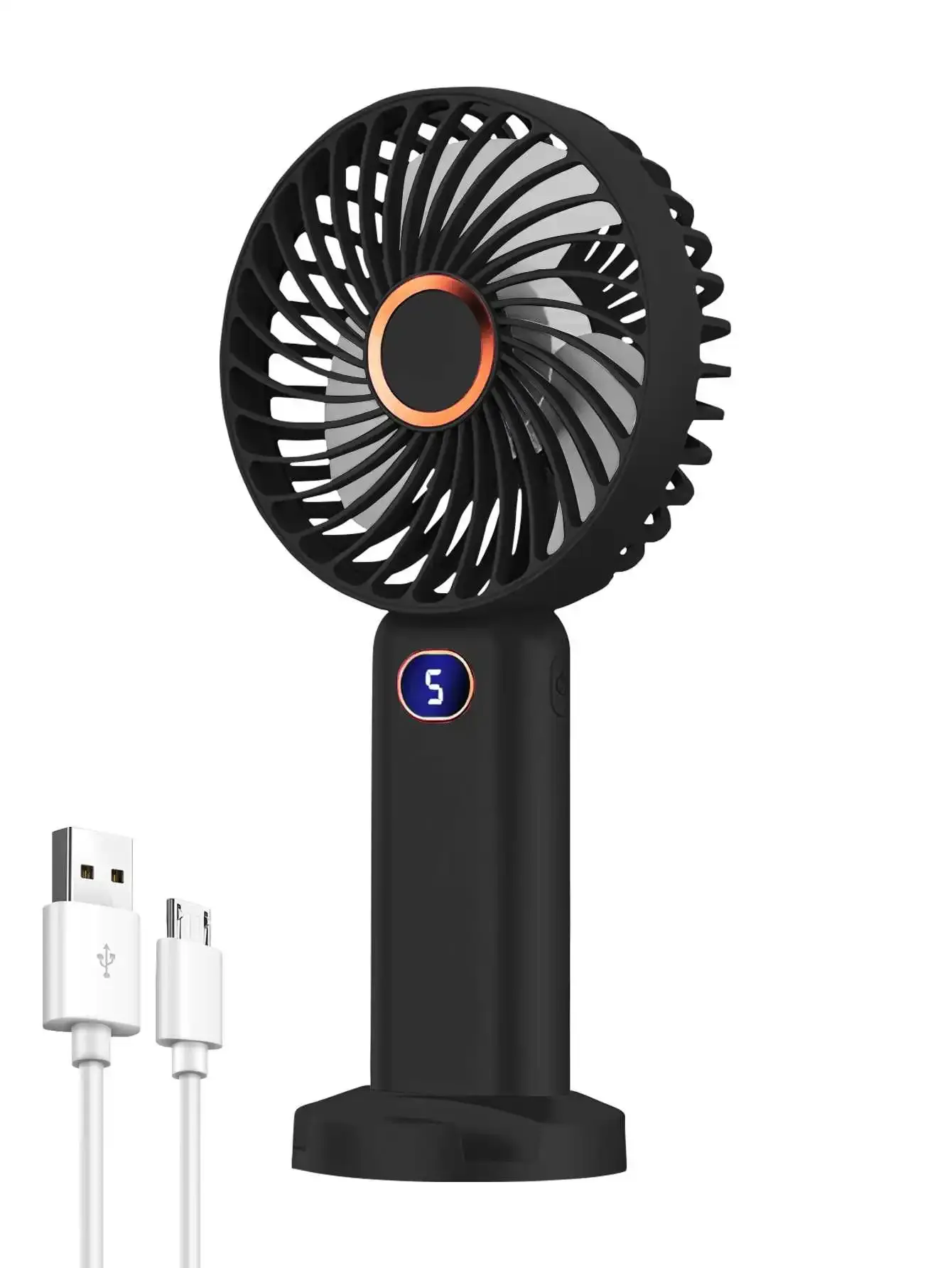 Ventilateur portatif USB rechargeable à affichage numérique, 5 vitesses, idéal pour les voyages, le bureau et la maison 11