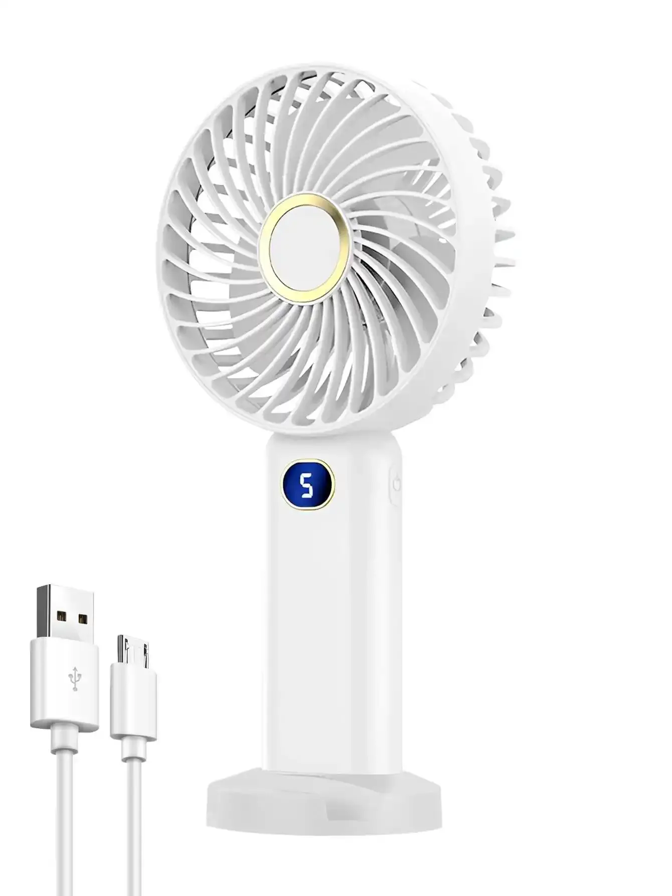 Ventilateur portatif USB rechargeable à affichage numérique, 5 vitesses, idéal pour les voyages, le bureau et la maison 10